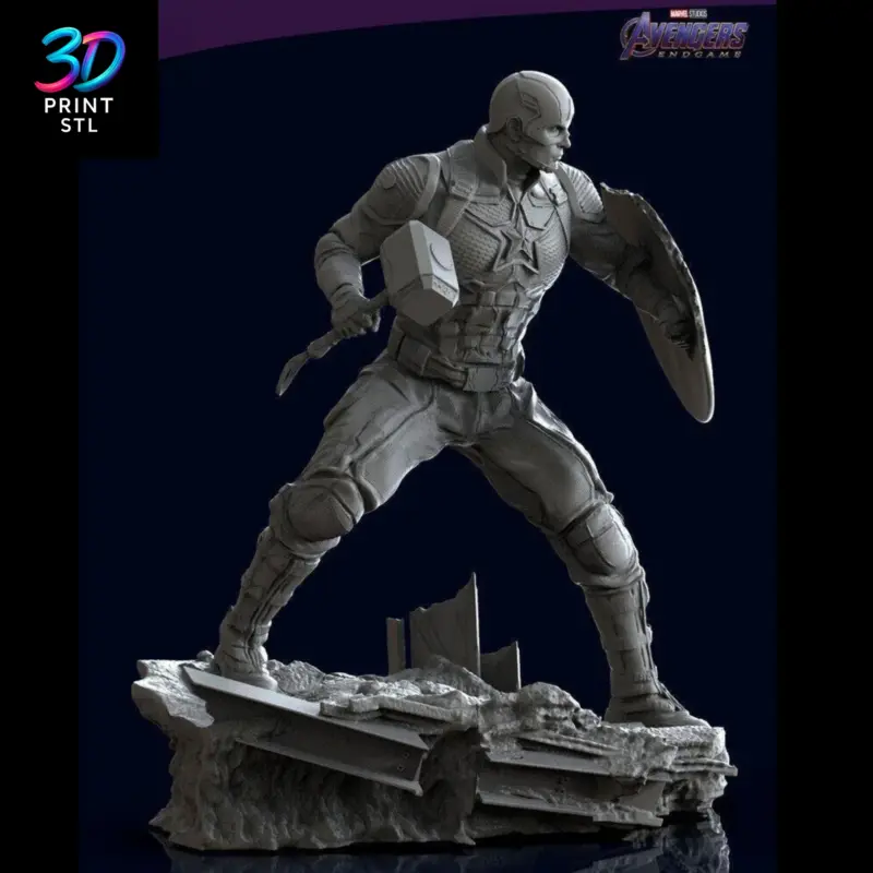 Captain America with Mjolnir Marvel | 3D Print Model | STL - Image 2