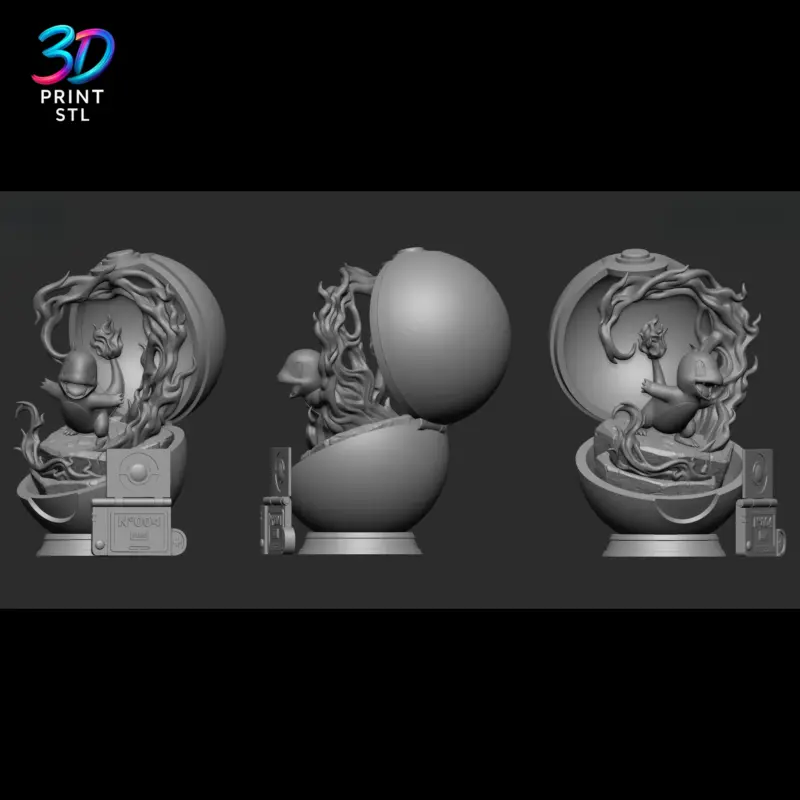 Charmander in Pokéball Diorama Pokémon | STL for 3D Printers - Image 2