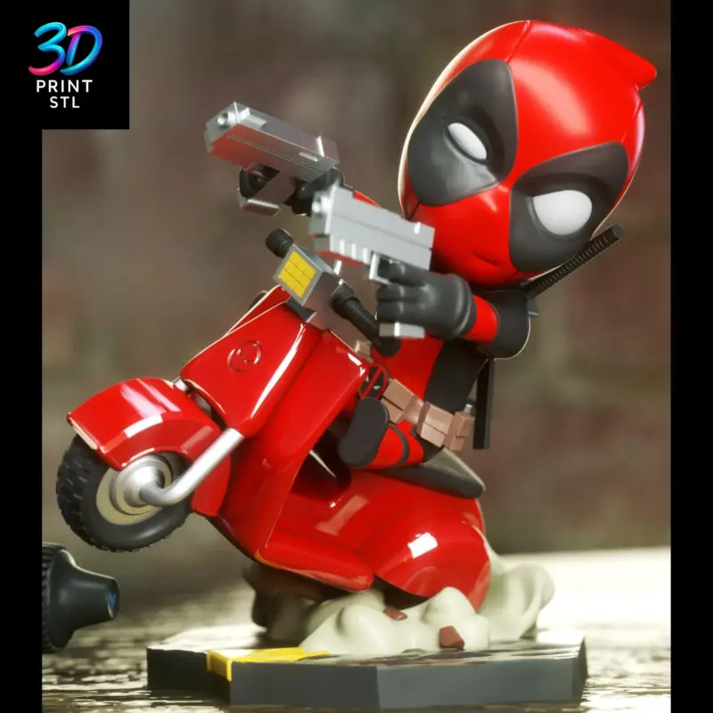 Deadpool on Vespa Chibi Marvel | STL File for 3D Printing