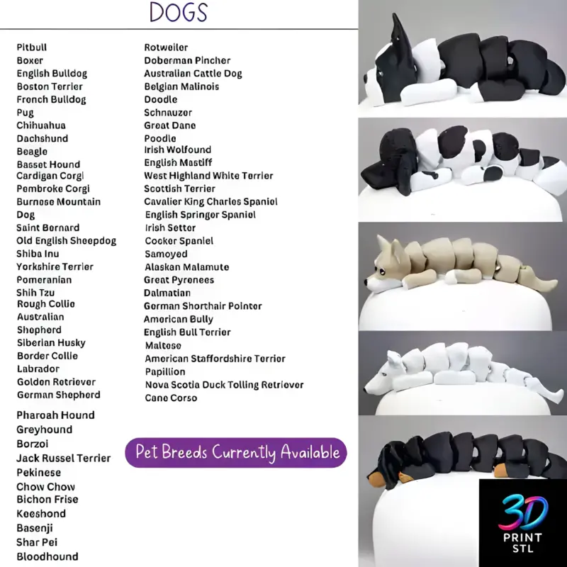 Dogs Articulated Flexi Toy Pack | 3D Print File | STL - Image 2