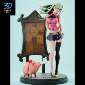 Elizabeth Liones & Hawk Diorama The Seven Deadly Sins | 3D Print Model | STL