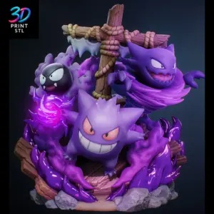 Gengar, Haunter & Gastly Diorama Pokémon | 3D Print Model | STL