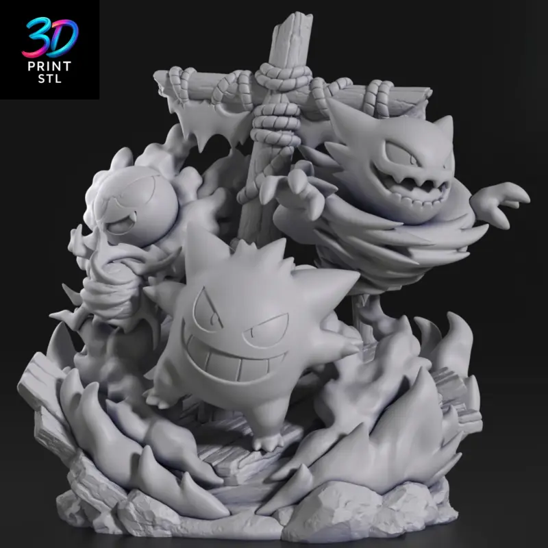 Gengar, Haunter & Gastly Diorama Pokémon | 3D Print Model | STL - Image 6