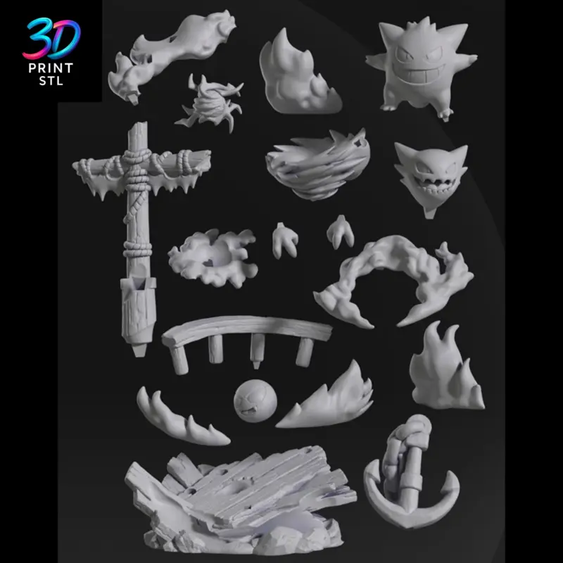 Gengar, Haunter & Gastly Diorama Pokémon | 3D Print Model | STL - Image 7