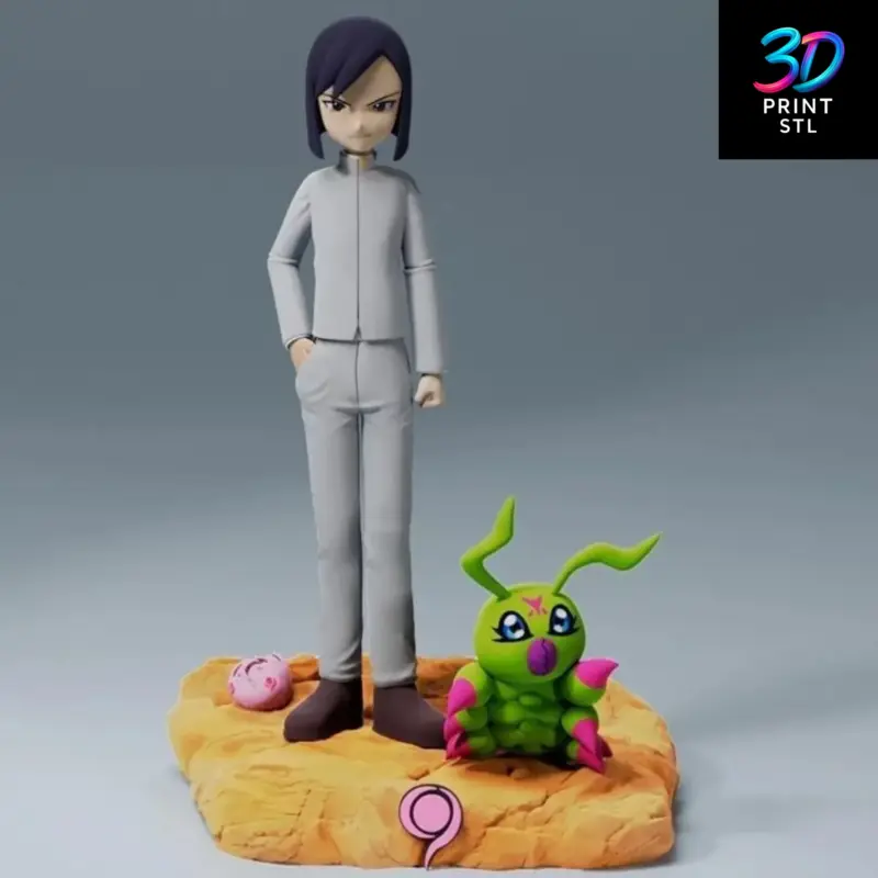 Ken Ichijouji & Wormmon Diorama Digimon Adventure 02 | 3D Print Model | STL - Image 2