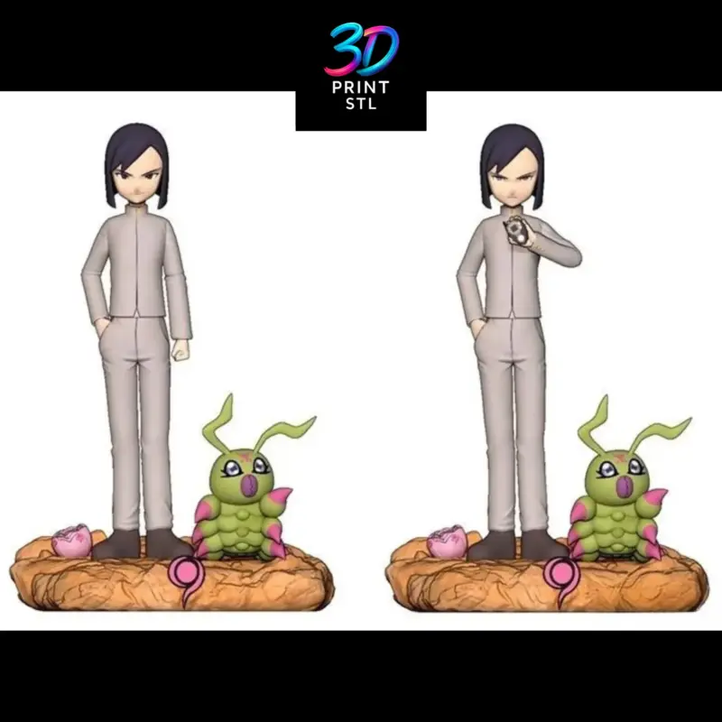 Ken Ichijouji & Wormmon Diorama Digimon Adventure 02 | 3D Print Model | STL - Image 3