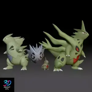 Larvitar Pupitar Tyranitar and Mega Tyranitar Pokemon | STL for 3D Printers