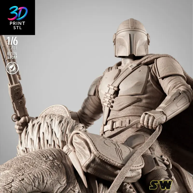 Mandalorian on Blurrg Figure Star Wars | 3D Print Model | STL - Image 2