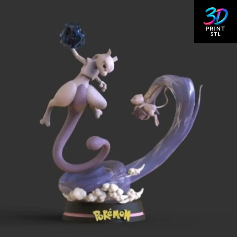 Mewtwo vs Mew Diorama Pokémon | 3D Print File | STL
