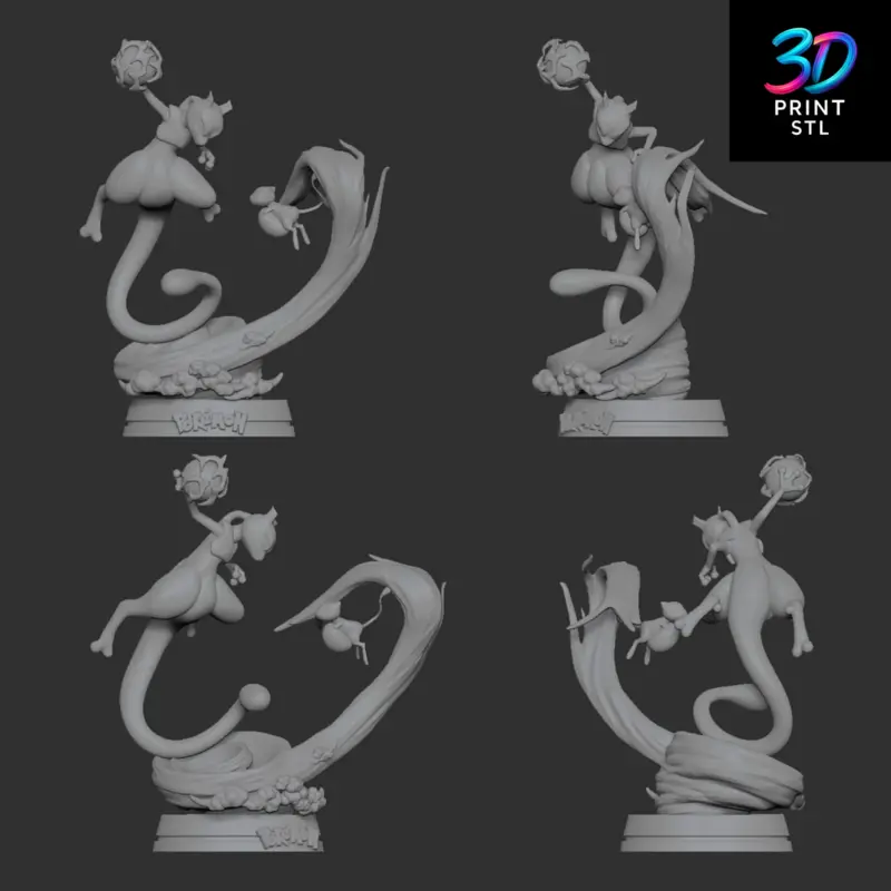 Mewtwo vs Mew Diorama Pokémon | 3D Print File | STL - Image 2
