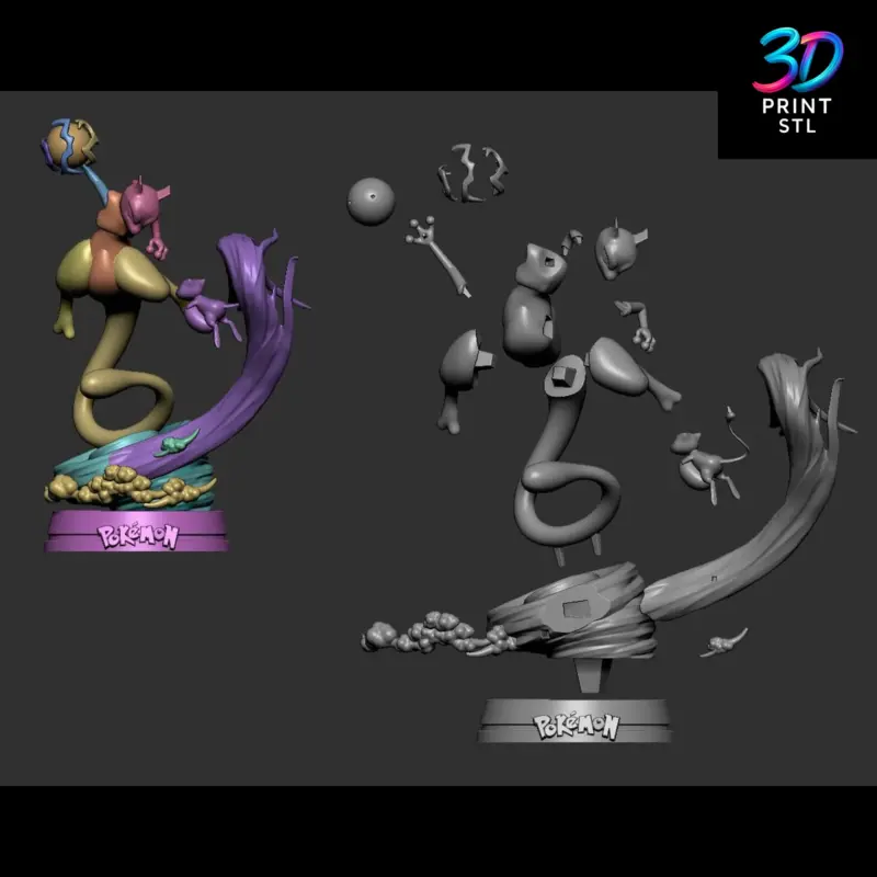 Mewtwo vs Mew Diorama Pokémon | 3D Print File | STL - Image 3
