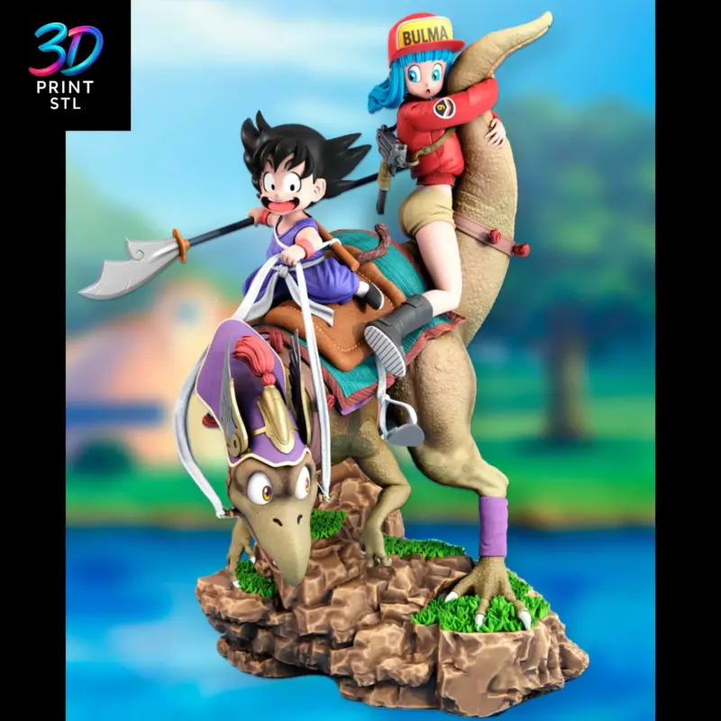 Goku & Bulma on Dinosaur Figure Dragon Ball | 3D Print File | STL
