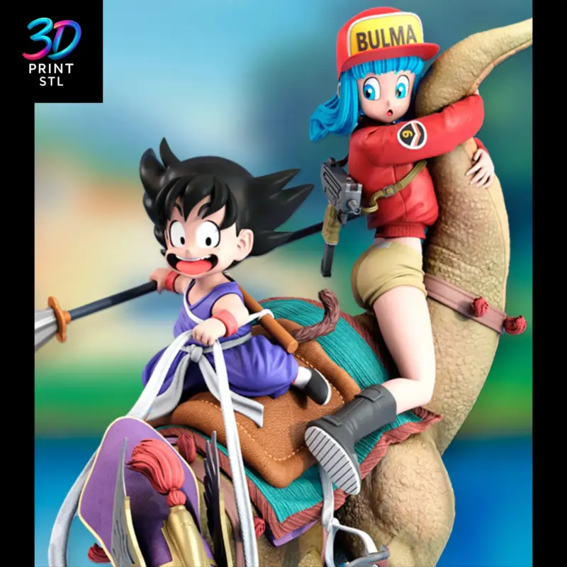 Goku & Bulma on Dinosaur Figure Dragon Ball | 3D Print File | STL - Image 2