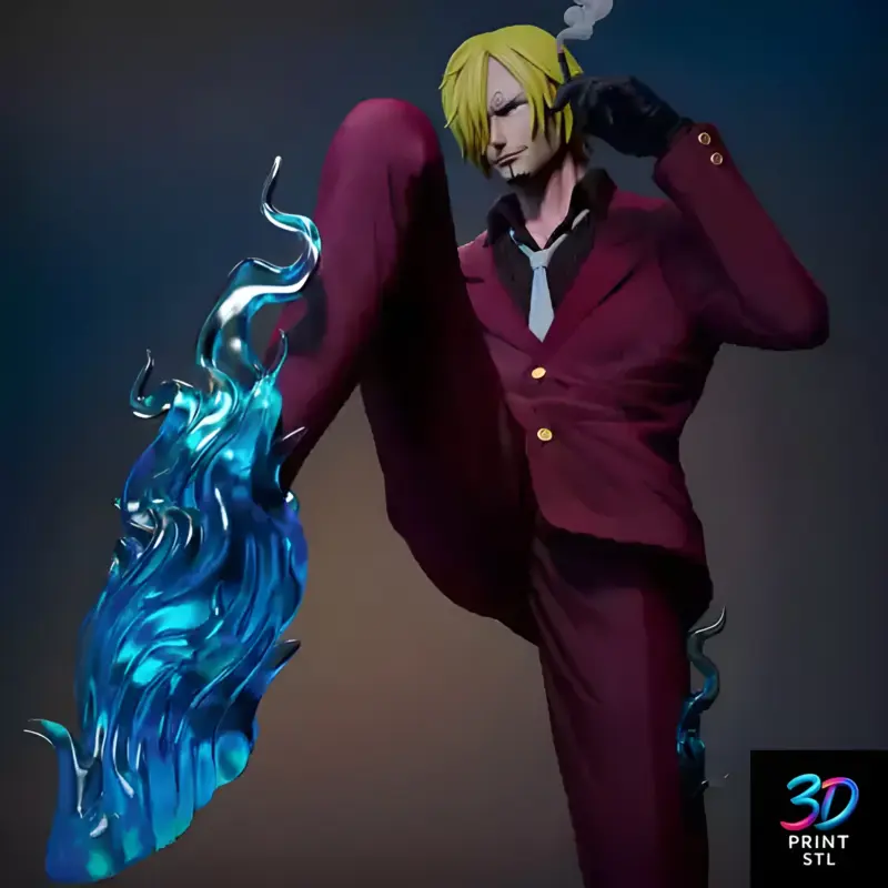 One Piece Sanji Fiery Kick Figure | Detailed STL for 3D Printers